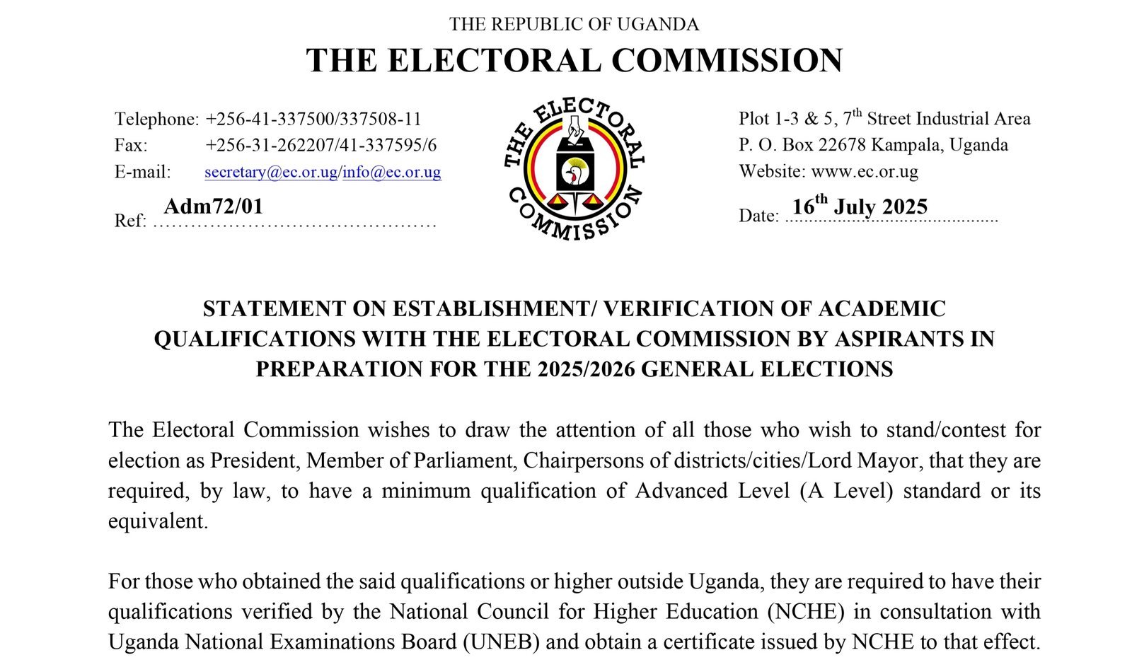 Electoral Commission ya Uganda erabudde bannabyabufuzi abalina ebiwandiiko by’obuyigirize ebyetaaga okugattagatta