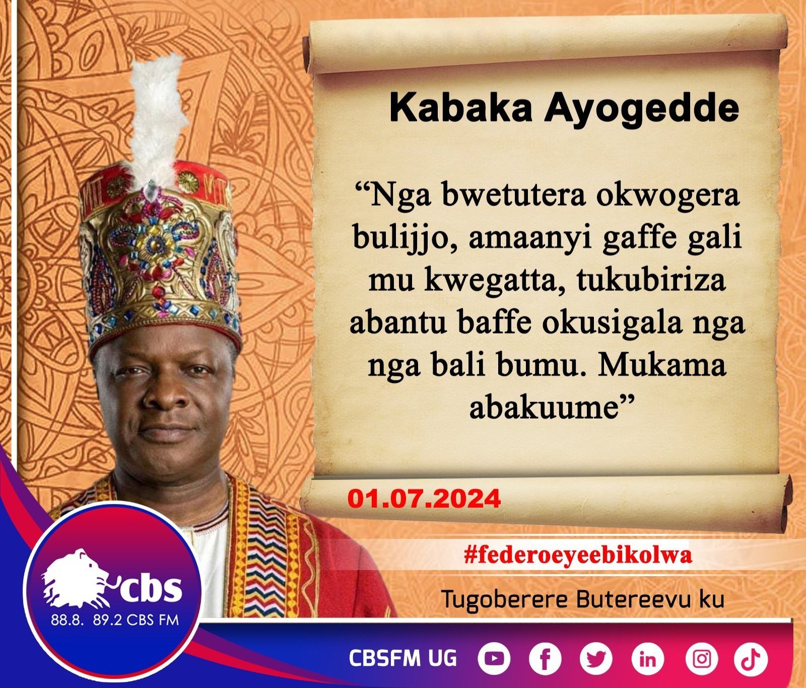Okwogera kwa Ssaabasajja Kabaka Ronald Muwenda Mutebi II mu bujjuvu- akyali mu luwummula ku biragiro by’abasawo