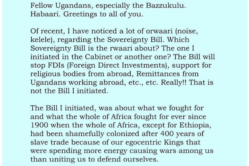 President Museveni awakanyizza obuwaayiro obwassiddwa mu bbago ly'obwetengereze bwa Uganda erya Protection of sovereignty bill 2026 - mwassibwamu ebitayisibwa mu lukiiko lwa ba minister